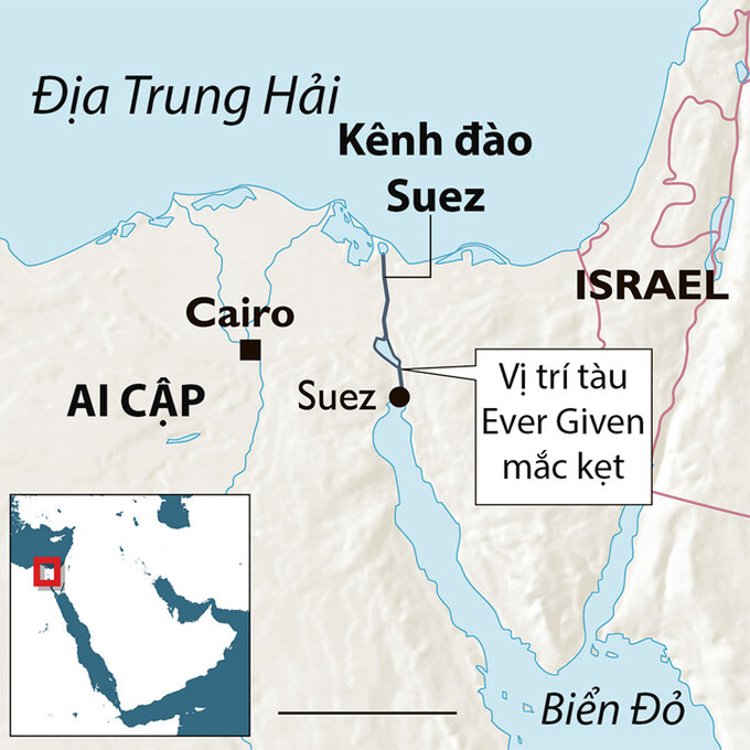 Location of Suez Canal linking the Red Sea and Mediterranean.  Graphics: AFP.